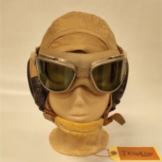 A WWII United States Army Air Force Type A-8 Cloth Flying Helmet with Headphones and a USAC Type B Goggles (126)